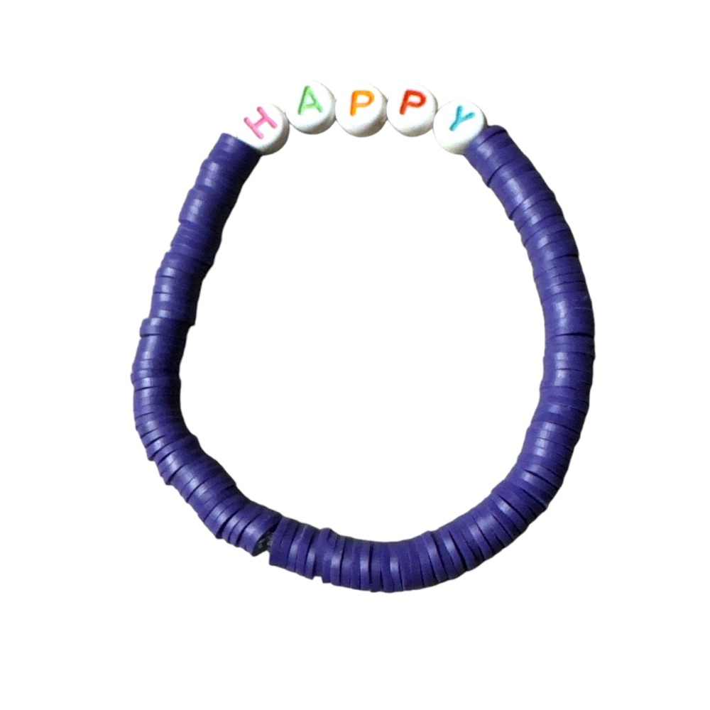 3 FOR $10 HANDCRAFTED Purple “ HAPPY” Clay Beaded Bracelet